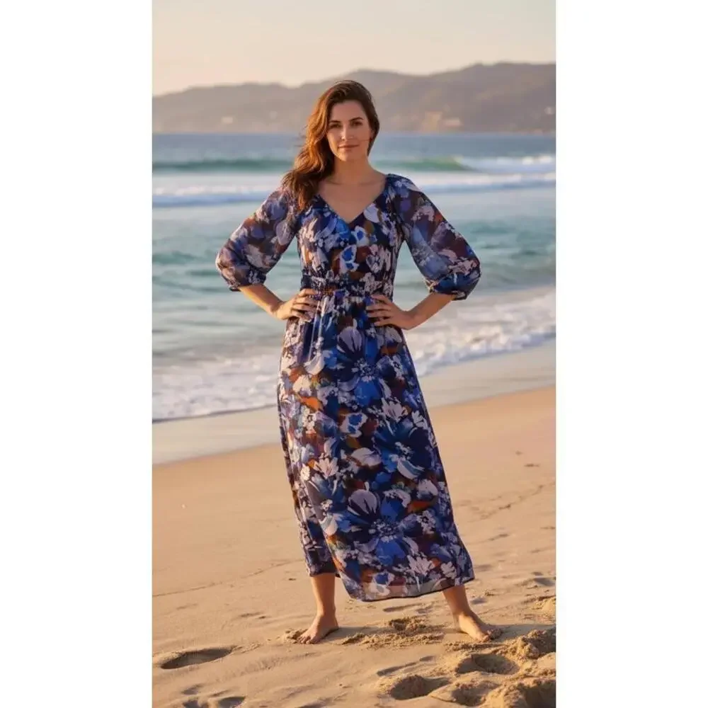 $267 Derek Lam 10 Crosby Women's V-Neck Floral Maxi Dress Size 6 - Picture 1 of 15